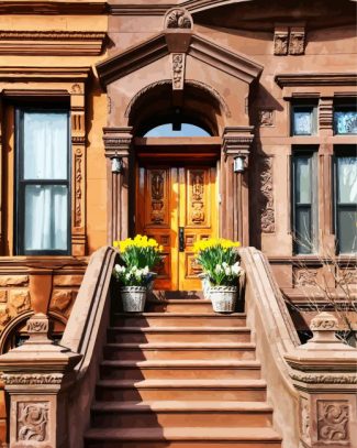 Brownstone And Wooden Door diamond painting