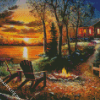 Campfire By Lake diamond painting