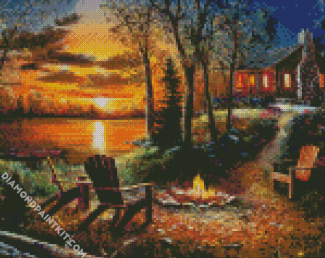 Campfire By Lake diamond painting