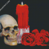 Candle With Red Roses And Skull diamond painting