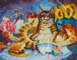 Cat Eating Popcorn diamond painting