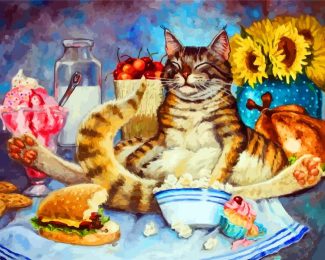 Cat Eating Popcorn diamond painting