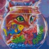 Cat And Yellow Fish diamond painting