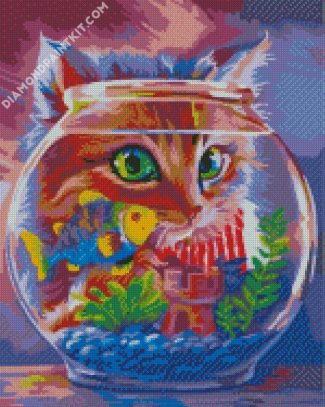 Cat And Yellow Fish diamond painting