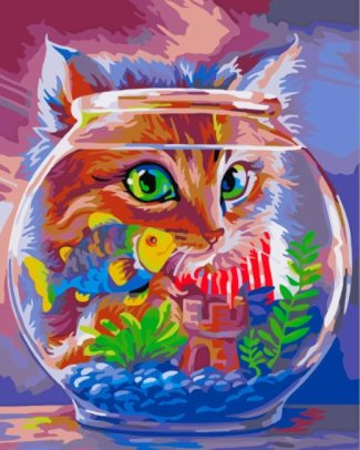 Cat And Yellow Fish diamond painting