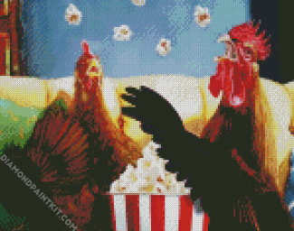 Chicken Eating Popcorn diamond painting