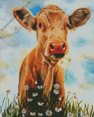 Cow In Daisies Field diamond painting