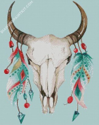 Cow Skull With Feathers diamond painting