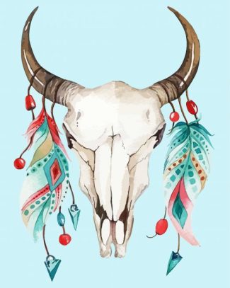 Cow Skull With Feathers diamond painting