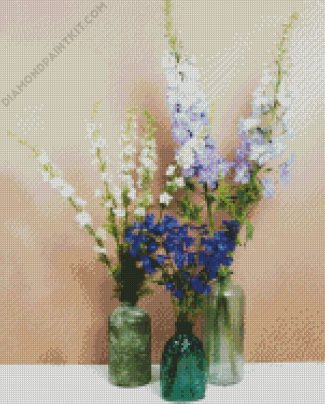 Delphiniums In Glass Bottles diamond painting