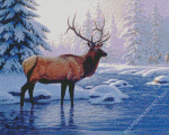 Elk In Snow diamond painting