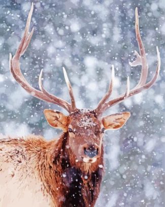 Elk In Snow Animal diamond painting