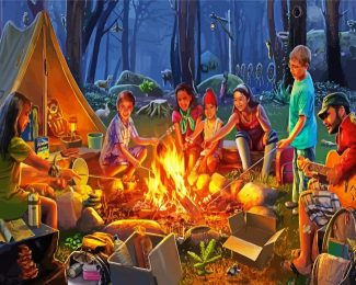 Family Campfire diamond painting