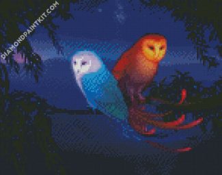 Fantasy Sun Moon Owls diamond painting