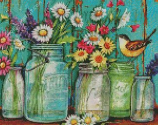 Flowers In Mason Jars diamond painting