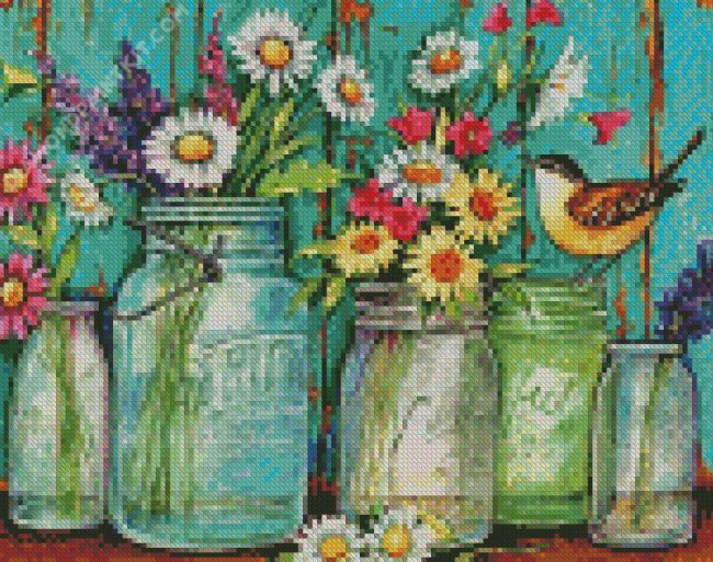 Flowers In Mason Jars diamond painting