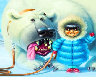 Inuit Girl And Polar Bear diamond painting