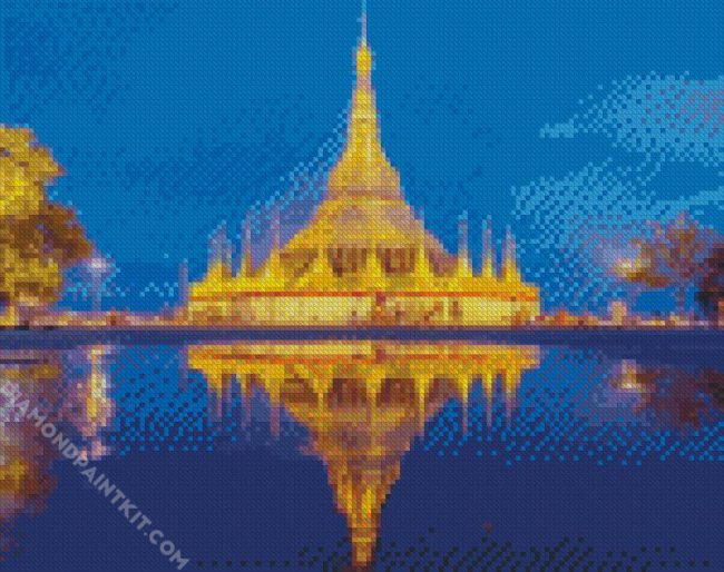 Maynmar Shwedagon Pagoda Water Reflection diamond painting