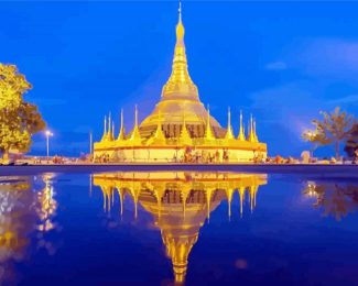 Maynmar Shwedagon Pagoda Water Reflection diamond painting