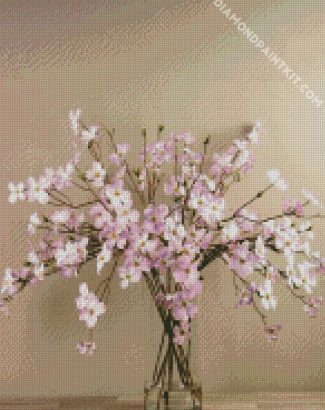 Pink Dogwood In Glass Vase diamond painting