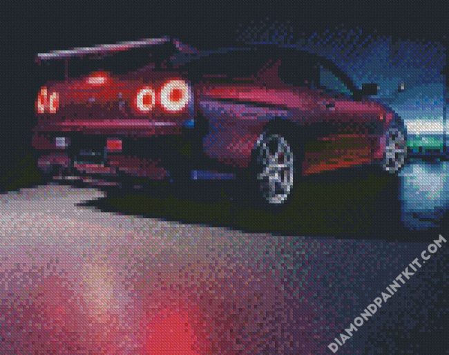 Purple Nissan R34 diamond painting