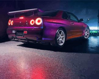 Purple Nissan R34 diamond painting