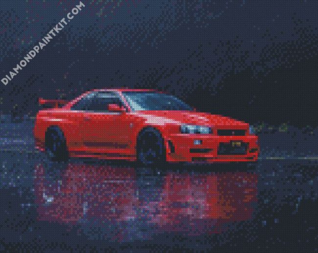 Red Nissan R34 Car diamond painting