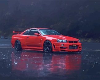 Red Nissan R34 Car diamond painting