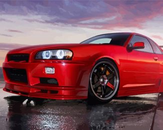 Red Nissan R34 diamond painting