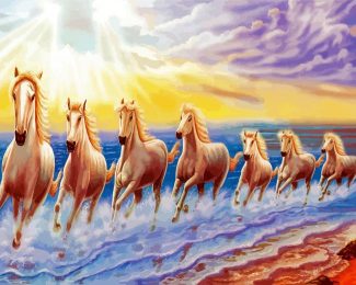 Seven Horses On Beach diamond painting