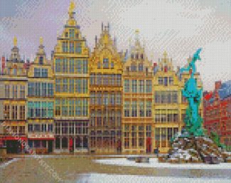 Snowy Antwerp Belgium diamond painting