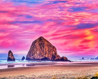 Sunsets At Cannon Beach Haystack Rock diamond painting