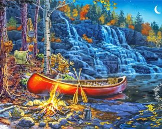 Waterfall Campfire diamond painting