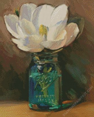 White Flowers In Mason Jar diamond painting