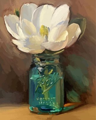 White Flowers In Mason Jar diamond painting