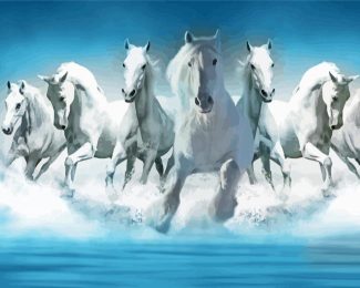 White Seven Horses diamond painting