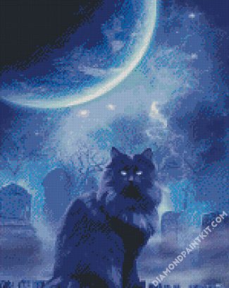 Cat By Blue And Black Moon diamond painting