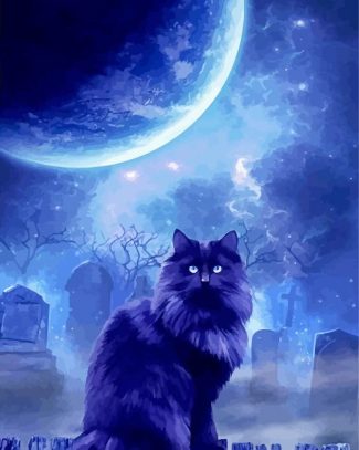 Cat By Blue And Black Moon diamond painting