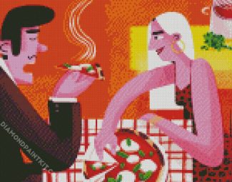 Couple Eating Pizza diamond painting