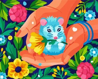 Cute Mouse And Flowers diamond painting