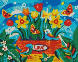 Love Birds And Flowers diamond painting