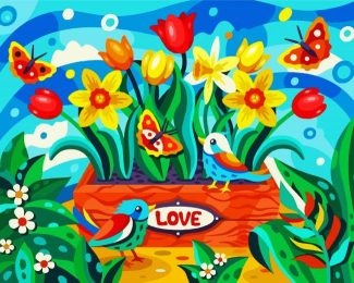 Love Birds And Flowers diamond painting