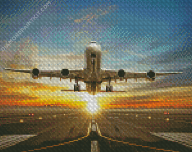 Plane In The Airport At Sunset diamond painting