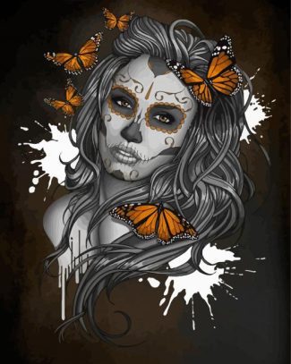 Sugar Skull And Monarch Butterflies diamond painting