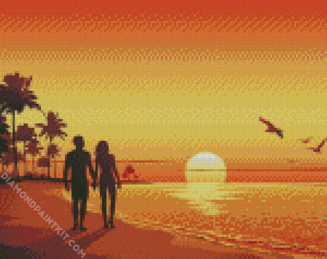 Sunset Couple On Beach diamond painting