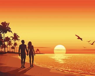 Sunset Couple On Beach diamond painting