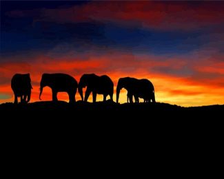 Sunset Elephants diamond painting