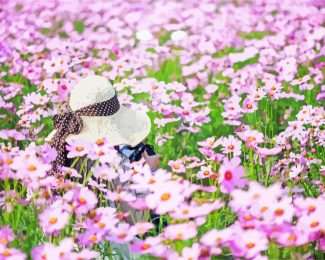 Woman In A Fied Of Pink Flowers diamond painting