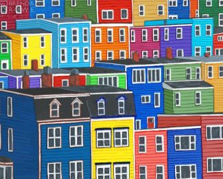 Jellybean Houses Row Newfoundland diamond painting