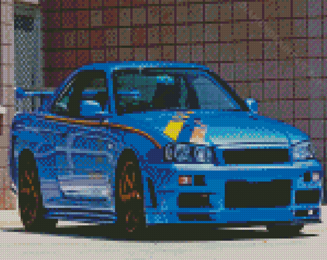 Blue R34 Skyline Car diamond painting